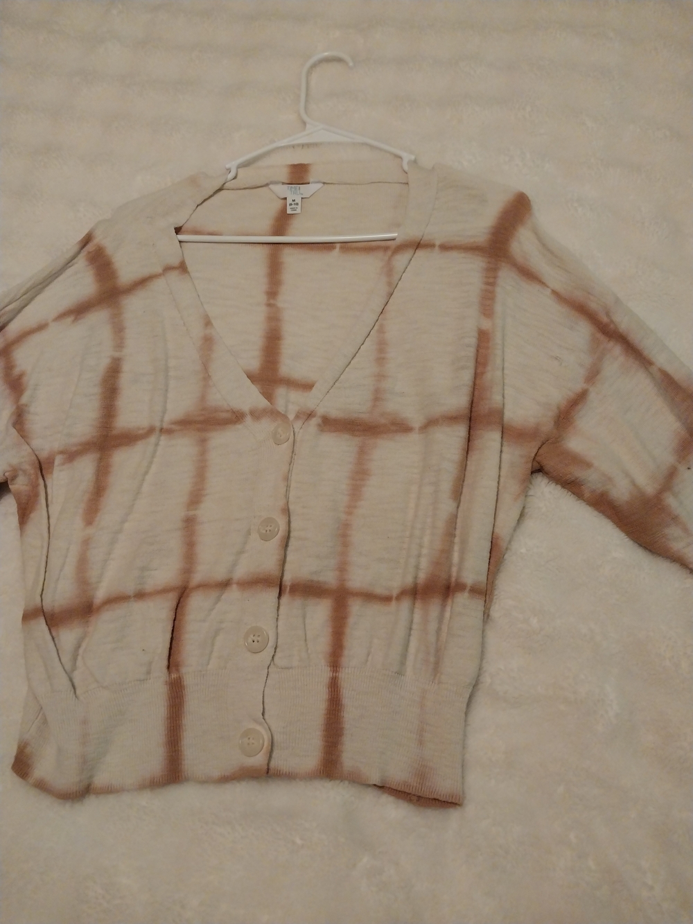 Beige Tie-Dye Grid Button-Front Sweater Cardigan